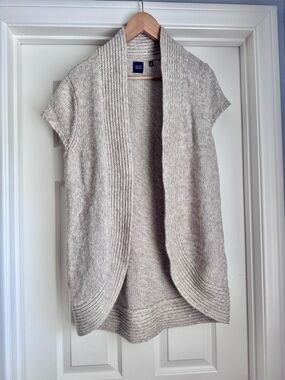 Oatmeal colored cashmere blend short sleeve cardigan saks